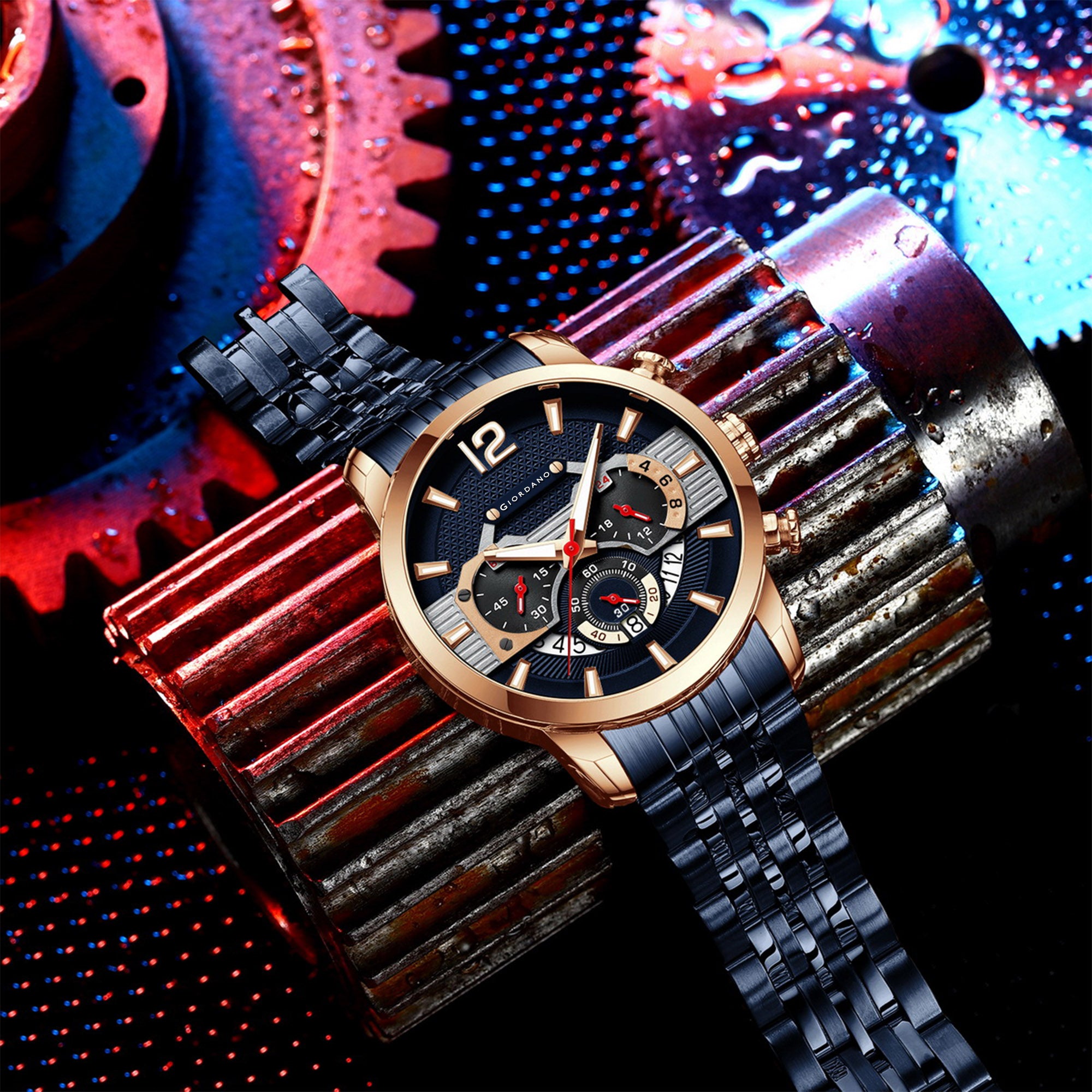 Giordano Analog Wrist Watch for Men Stylish Metal Strap with Water Resistant Multifunction Mechanism Watch GZ-50032-44